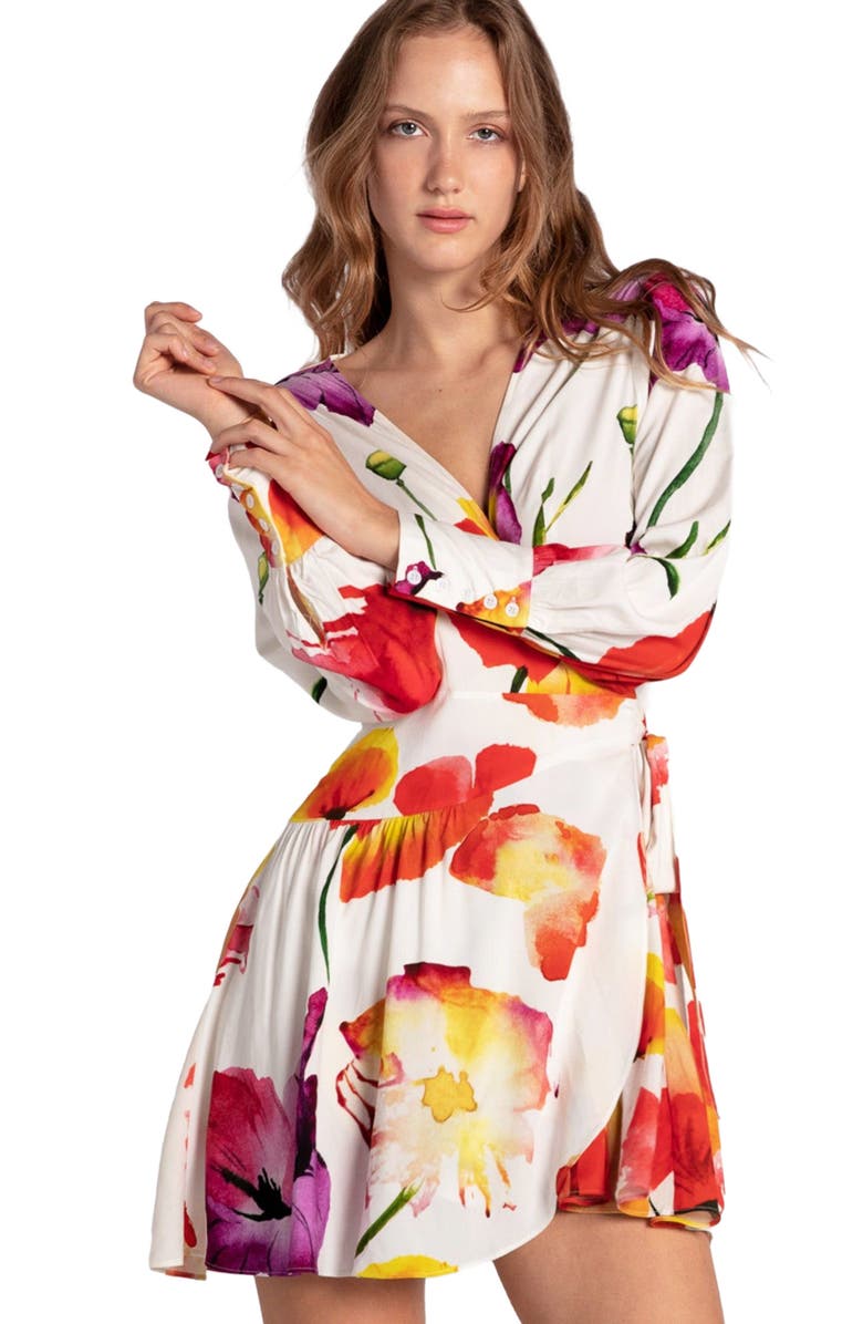 Belle & Bloom The Dancer Longsleeve Mini Wrap Dress, Alternate, color, Wild Poppies