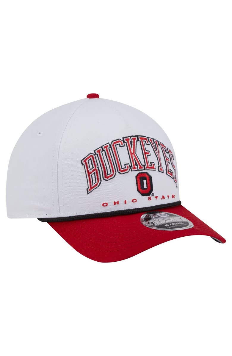 New Era Men's New Era White/Scarlet Ohio State Buckeyes Arch Two-Tone Rope 9FORTY A-Frame M-Crown Adjustable Hat, Alternate, color, White