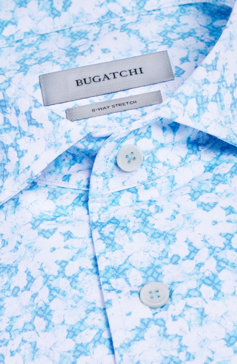 Bugatchi Miles OoohCotton<sup>®</sup> Watercolor Floral Print Short Sleeve Button-Up Shirt, Alternate, color, Teal