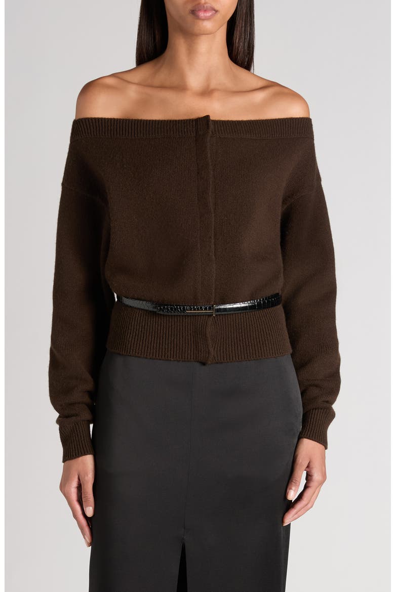Off the Shoulder Cashmere Cardigan, Main, color, CHOCOLATE TORTE