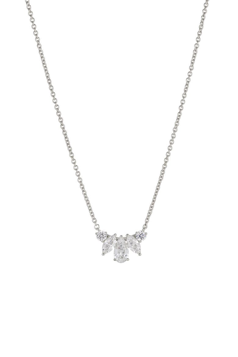 Wren Cubic Zirconia Small Frontal Necklace, Main, color, RHODIUM