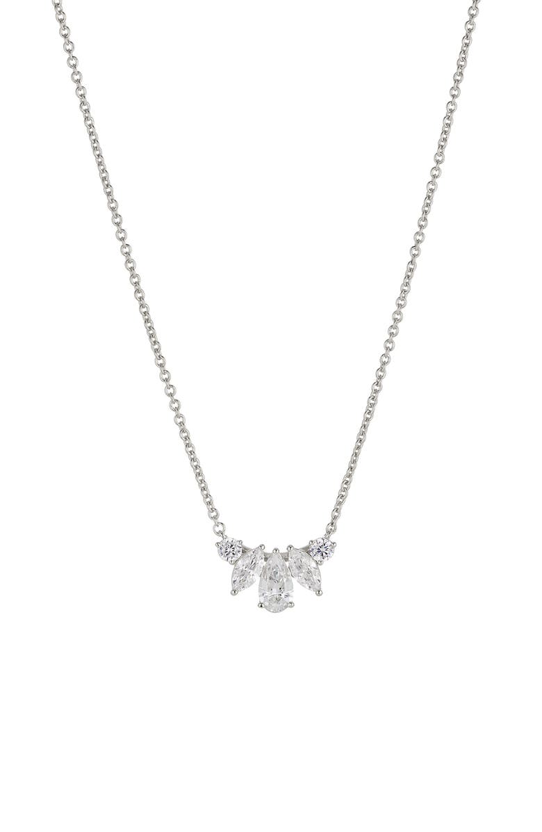 Nadri Wren Cubic Zirconia Small Frontal Necklace, Main, color, Rhodium