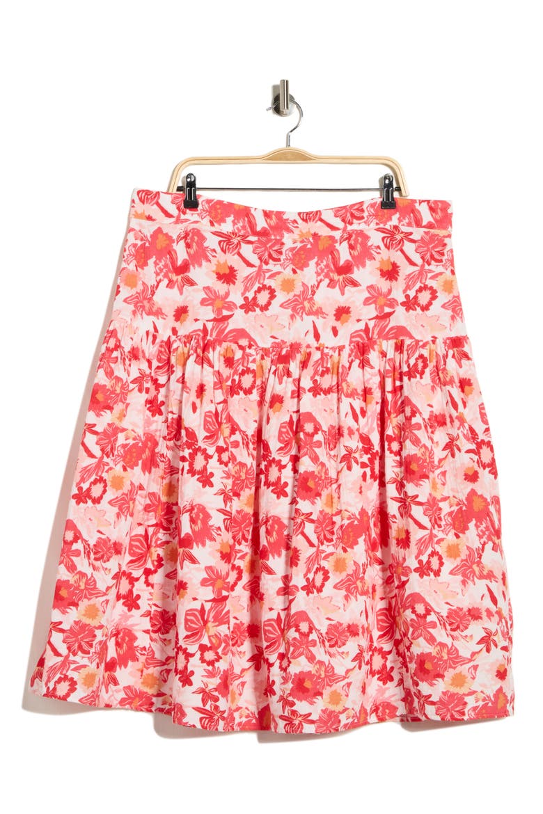 Cotton Gauze Tiered Midi Skirt, Alternate, color, IVORY- RED G PALM FLORAL