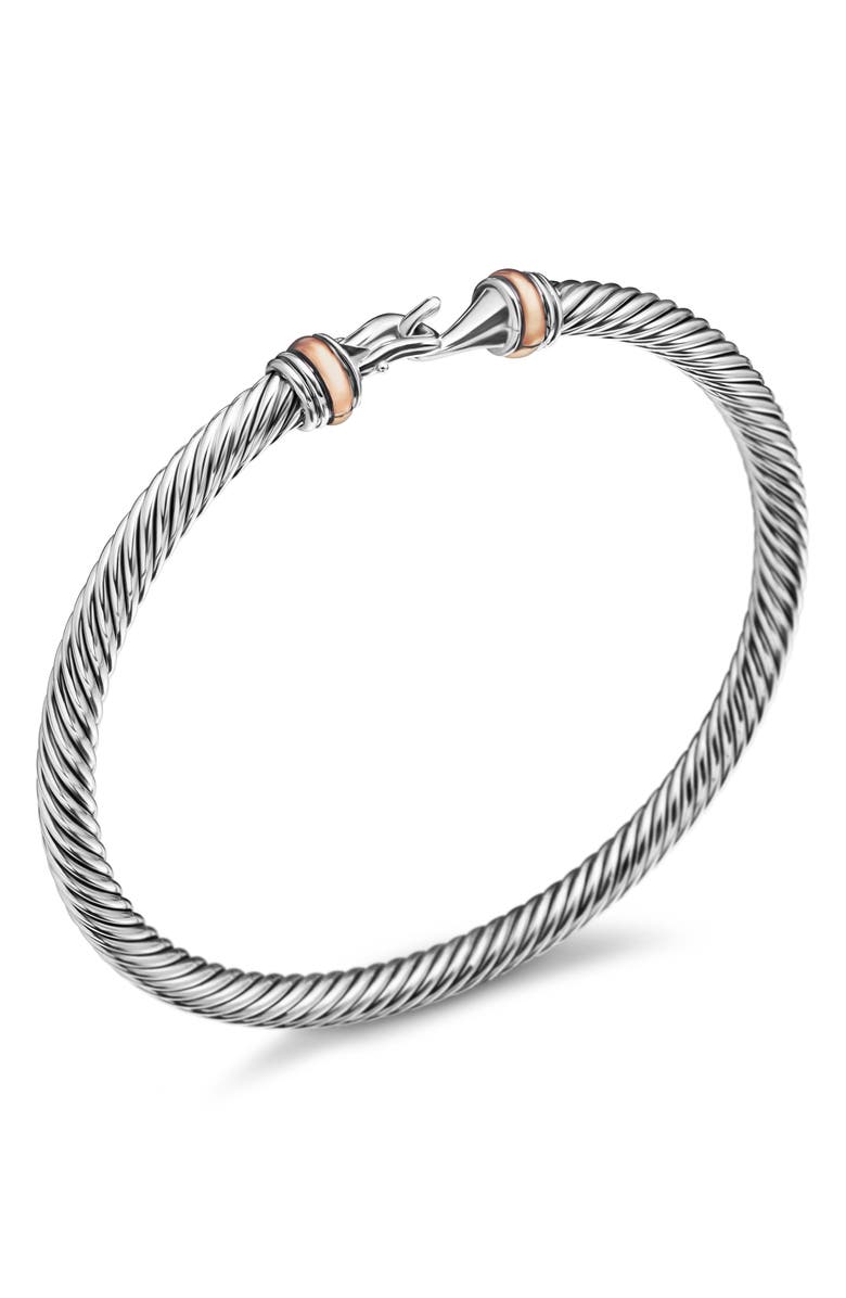 David Yurman Buckle Classic Cable Bracelet in Sterling Silver with 18K Rose Gold, 4mm, Alternate, color, Silver