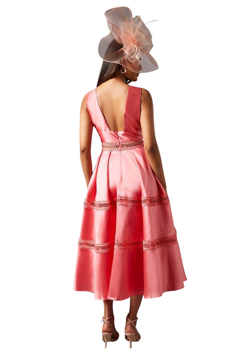 Petite Plunge Neck Twill Midi Dress, Alternate, color, Pink