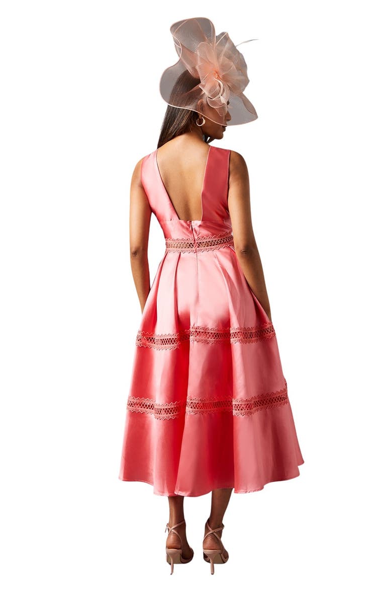 Coast Petite Plunge Neck Twill Midi Dress, Alternate, color, Pink