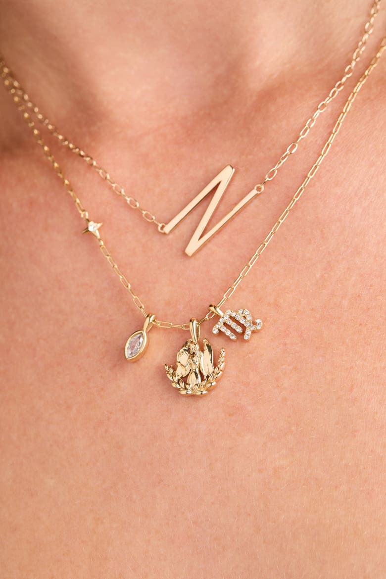 Virgo Zodiac Charm Cluster Necklace, Alternate, color, Gold
