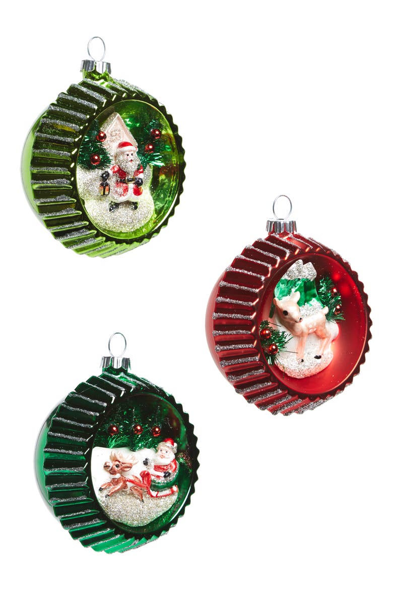 Holiday Splendor Set of 3 Glass Ornaments, Main, color, RED/ MULTI