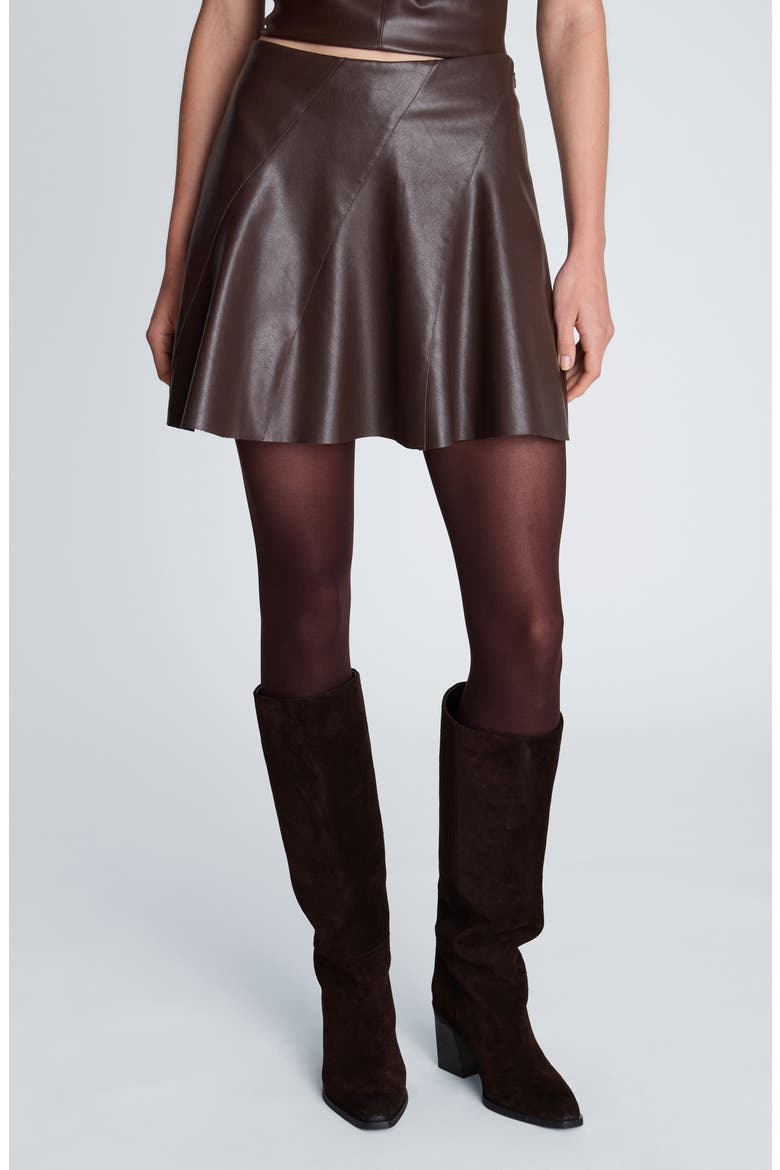 Faux Leather Seamed Flare Miniskirt, Main, color, MEDIUM BARK