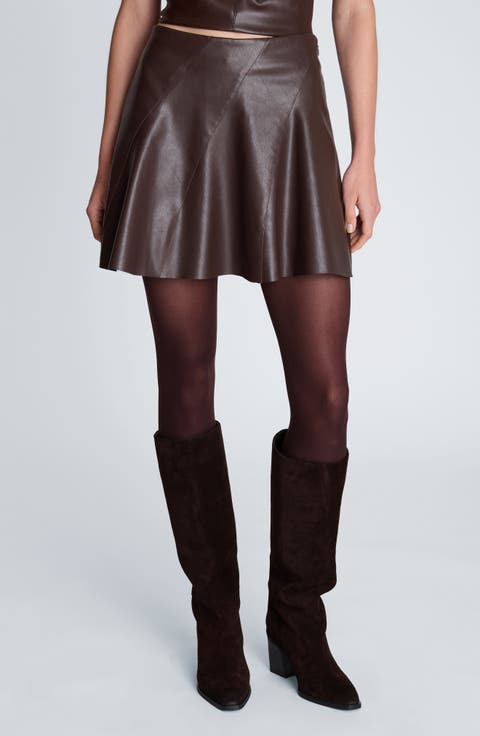 Faux Leather Seamed Flare Miniskirt