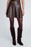 Kenneth Cole Faux Leather Seamed Flare Miniskirt