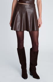 Kenneth Cole Faux Leather Seamed Flare Miniskirt