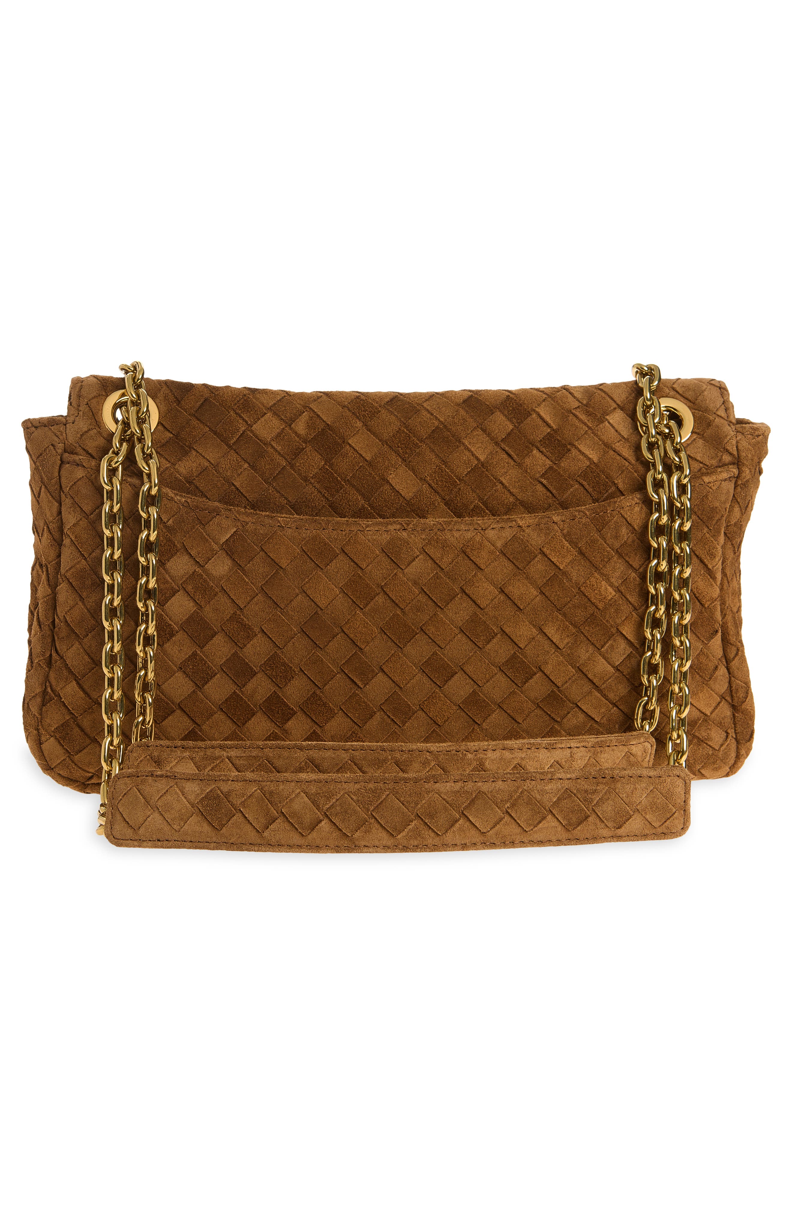 Small Madison Intrecciato Suede Leather Shoulder Bag, Main, color, 9874 DARK CARAMEL 20-MB