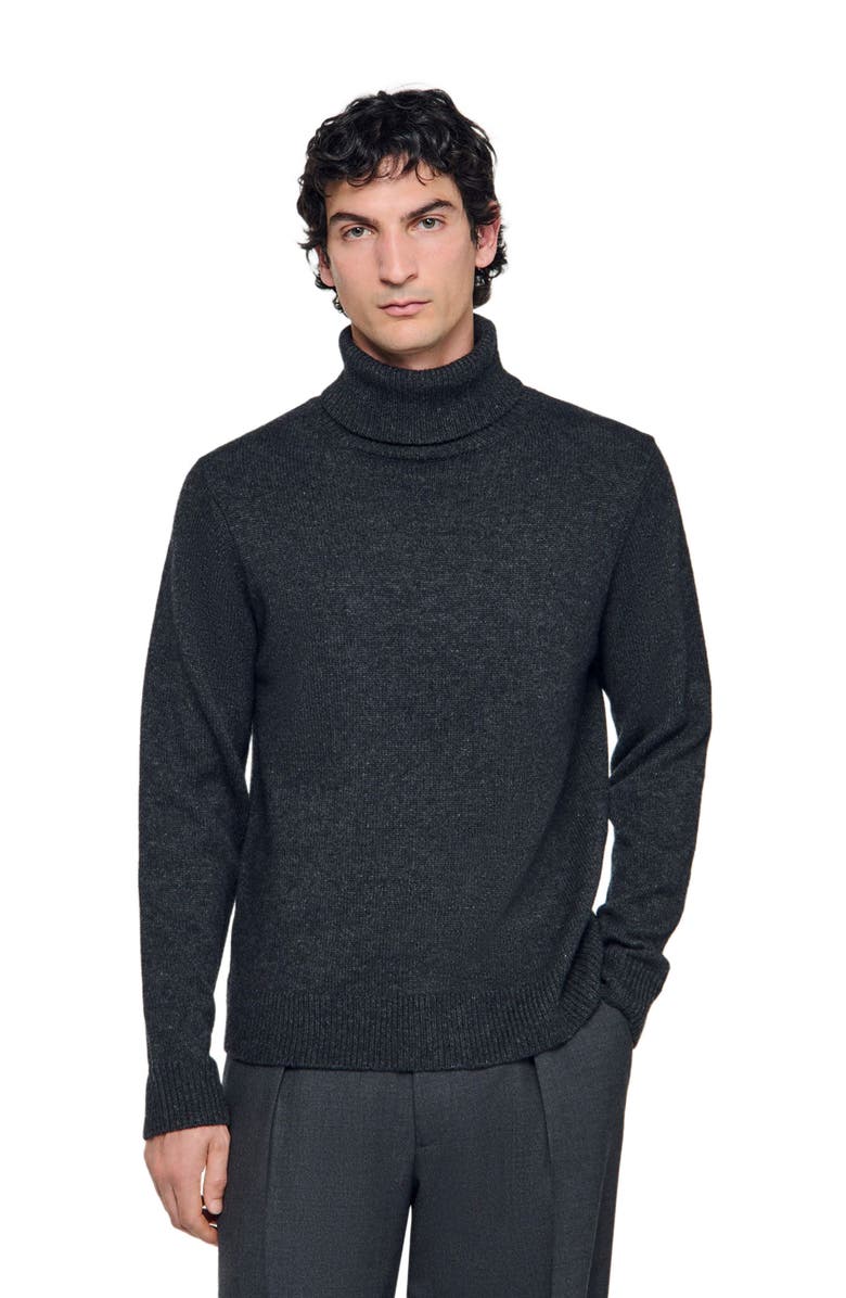 SANDRO Wool and cashmere turtleneck sweater, Alternate, color, Dark Grey