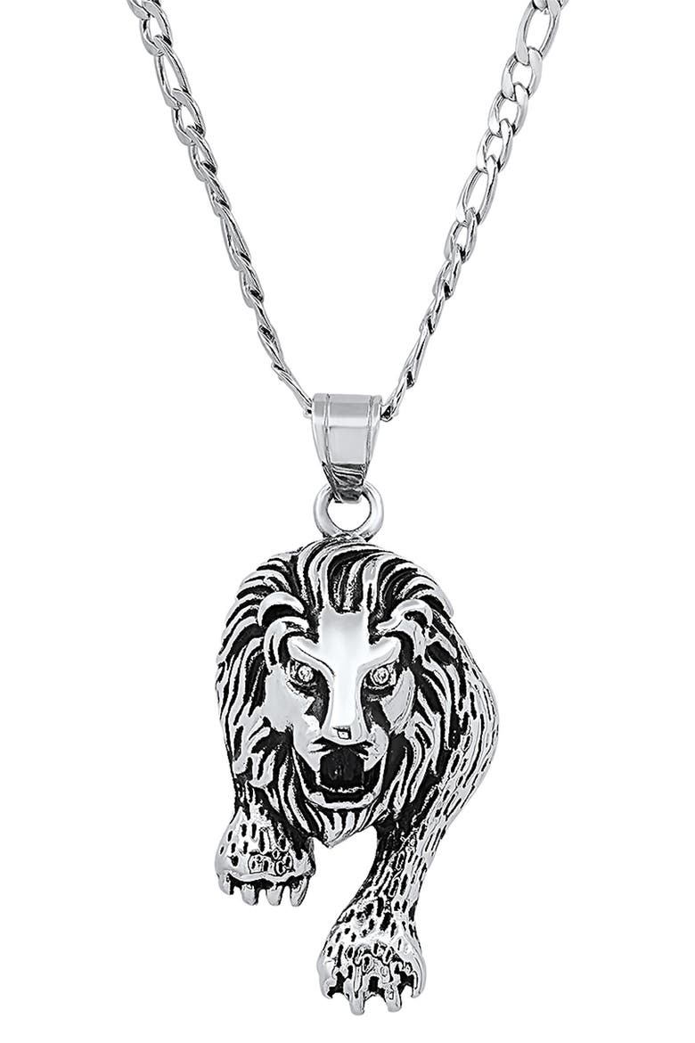 Stainless Steel Prowling Lion Necklace, Main, color, METALLIC
