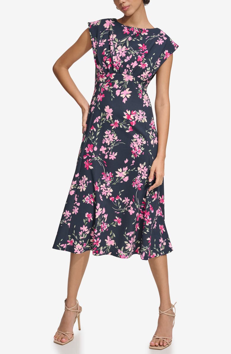 Calvin Klein Floral Cap Sleeve Empire Waist Midi Dress, Main, color, 