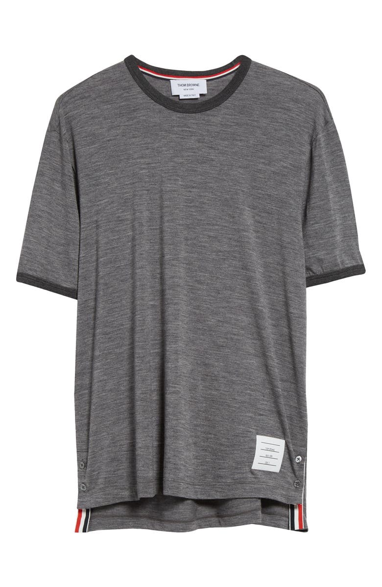 Thom Browne Ringer Stretch Wool T-Shirt, Alternate, color, Medium Grey