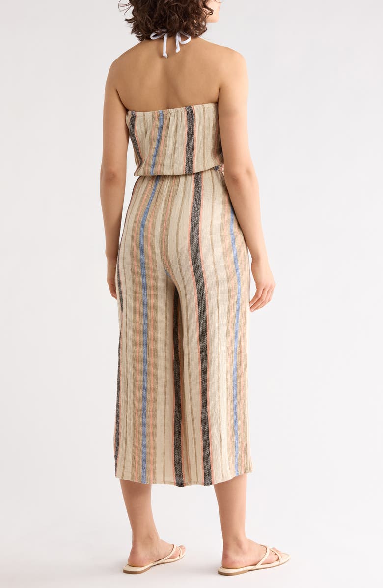 Elan Stripe Strapless Cover-Up Jumpsuit, Alternate, color, Natural/ Blue Stripe