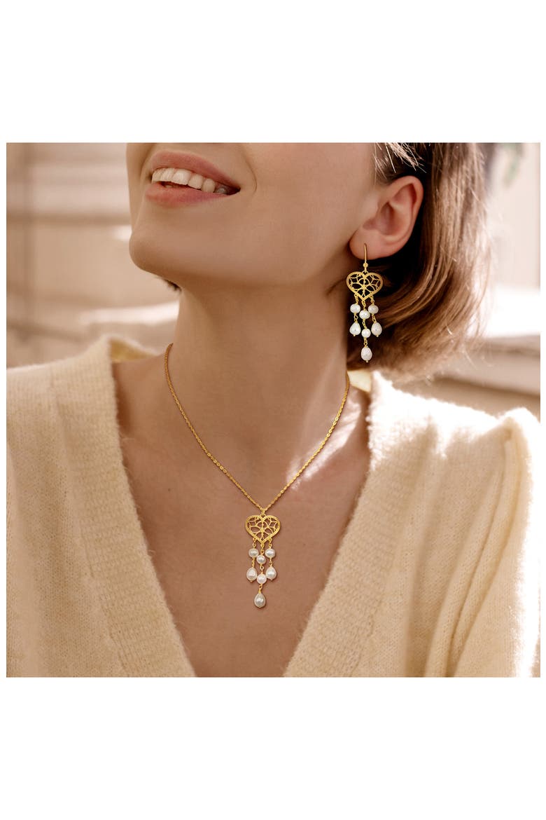 Cultured Freshwater Pearl Pendant Necklace & Drop Earrings, Alternate, color, GOLD