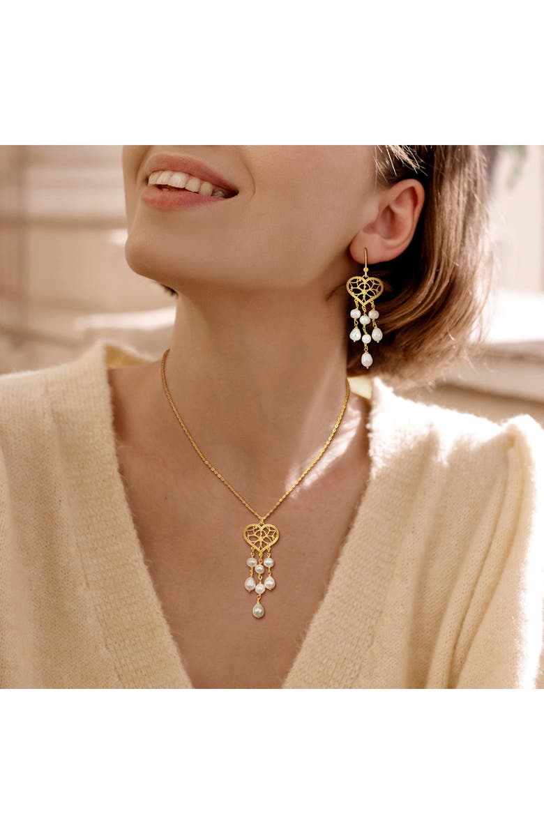 DELMAR Cultured Freshwater Pearl Pendant Necklace & Drop Earrings, Alternate, color, Gold