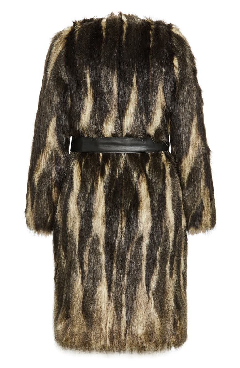 City Chic Diva Belted Faux Fur Coat, Alternate, color,