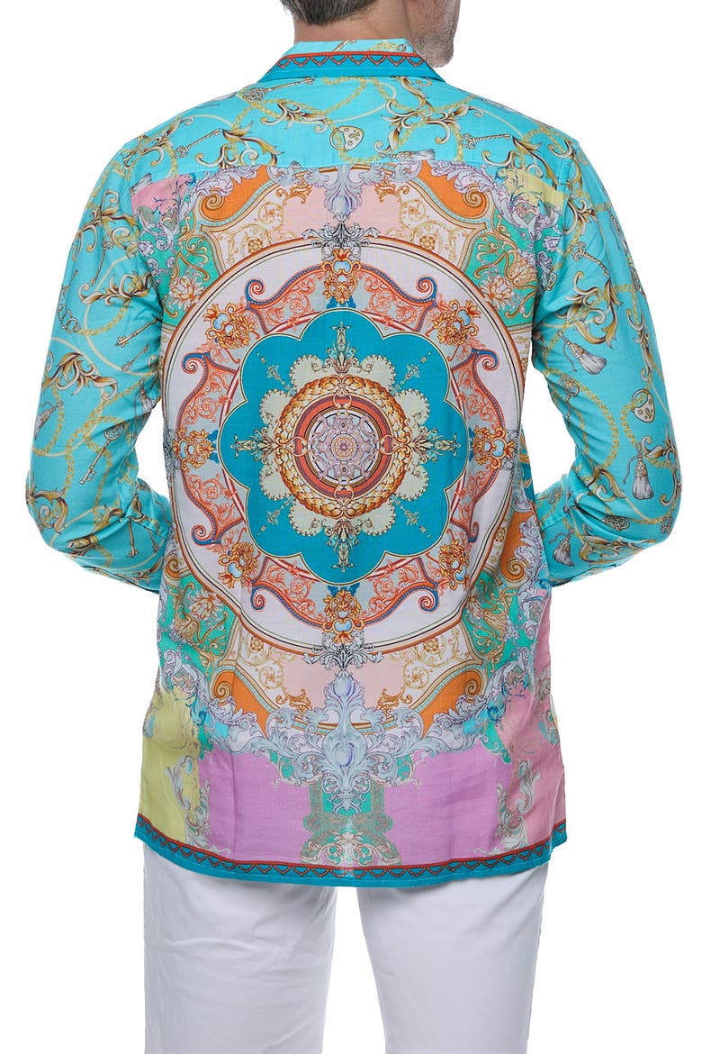 Linen & Cotton Long Sleeve Resort Shirt, Alternate, color, BLUE/ GREEN