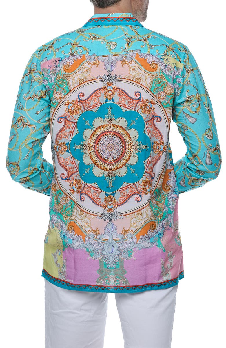 RANEES Linen & Cotton Long Sleeve Resort Shirt, Alternate, color, Blue/ Green