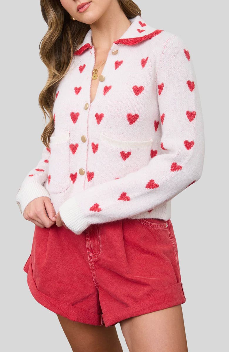 Blu Pepper Heart Peter Pan Collar Cardigan, Main, color, Cream