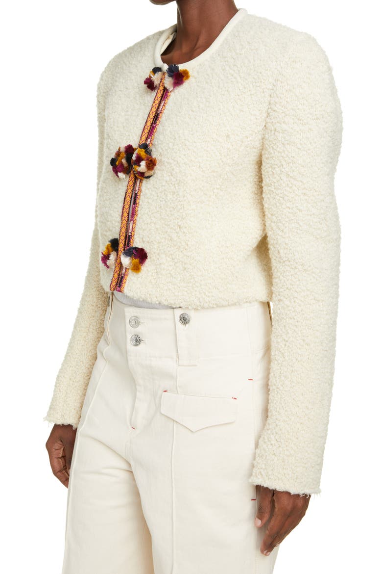 Gradiazi Pompom Crop Wool Blend Jacket, Alternate, color, YELLOW/ ECRU