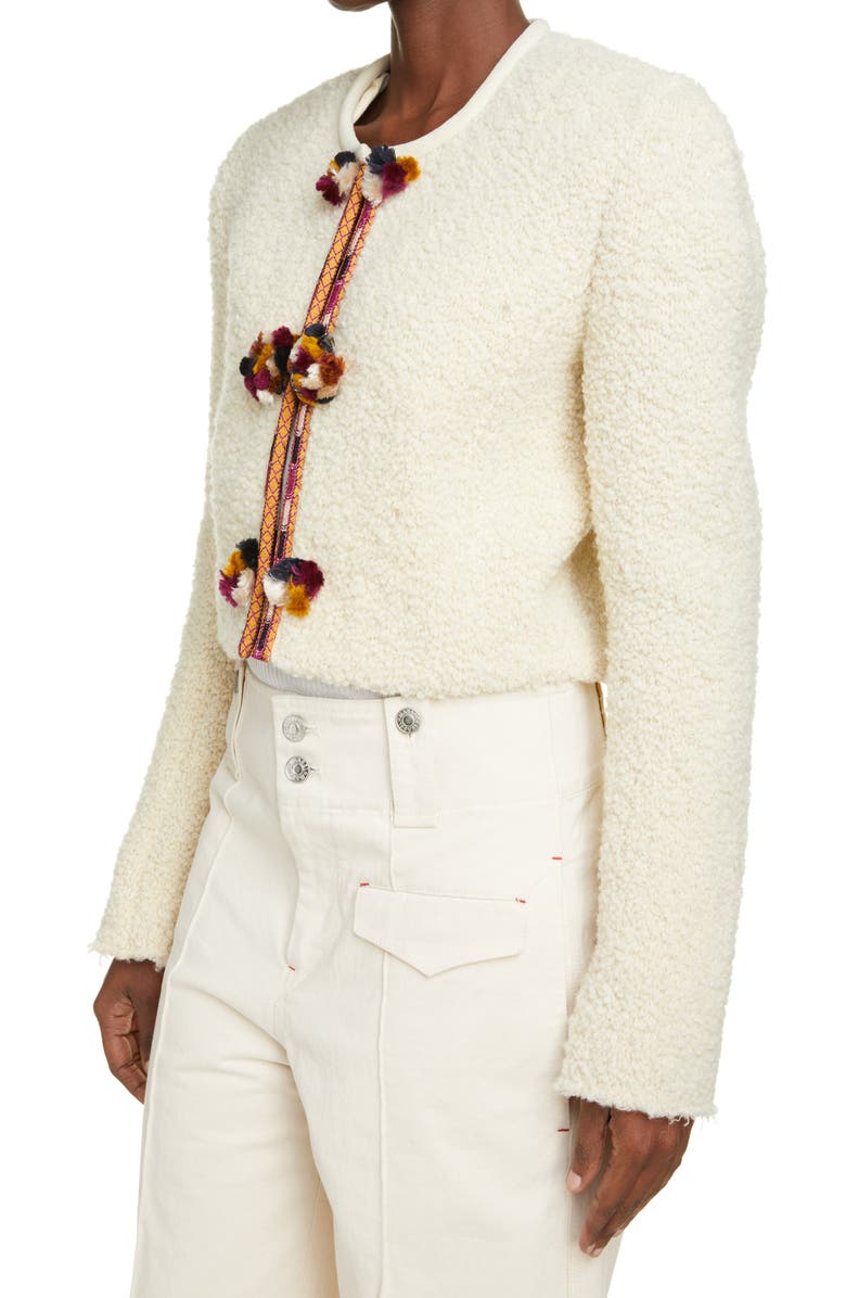 Isabel Marant Gradiazi Pompom Crop Wool Blend Jacket, Alternate, color, 