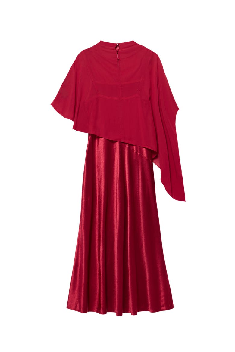 Satin Cape Detail Maxi Dress, Alternate, color, Red