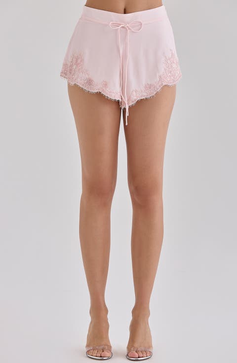 Faye Lace Trim Satin Pajama Shorts