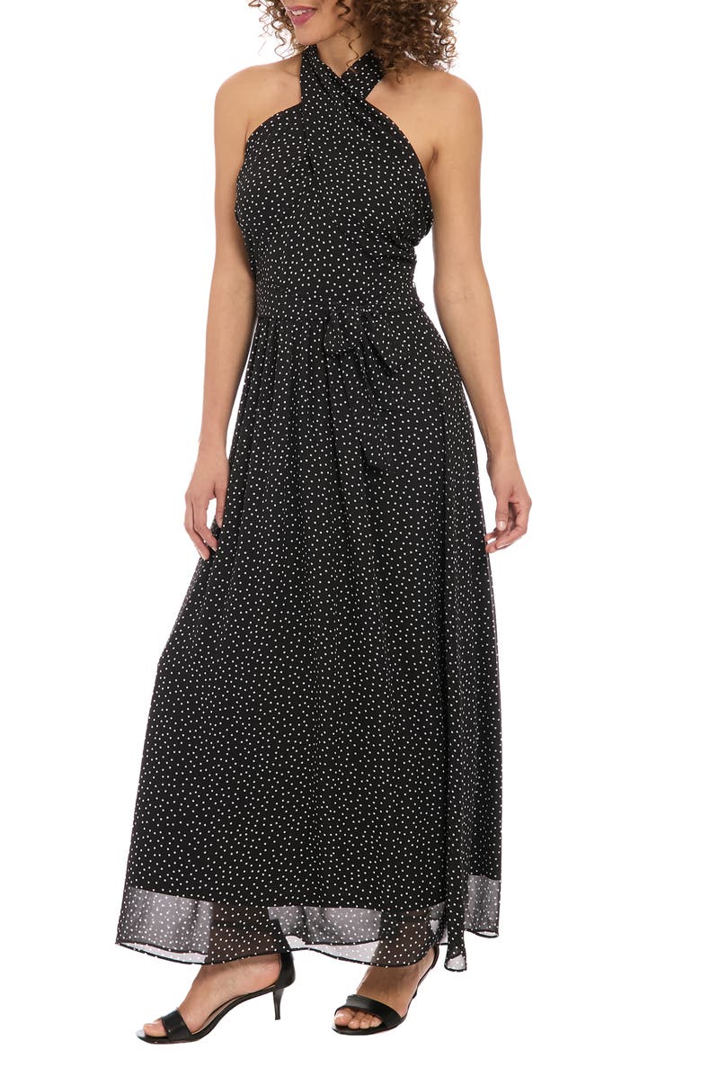 London Times Polka Dot Chiffon Maxi Dress, Alternate, color, Black/ White