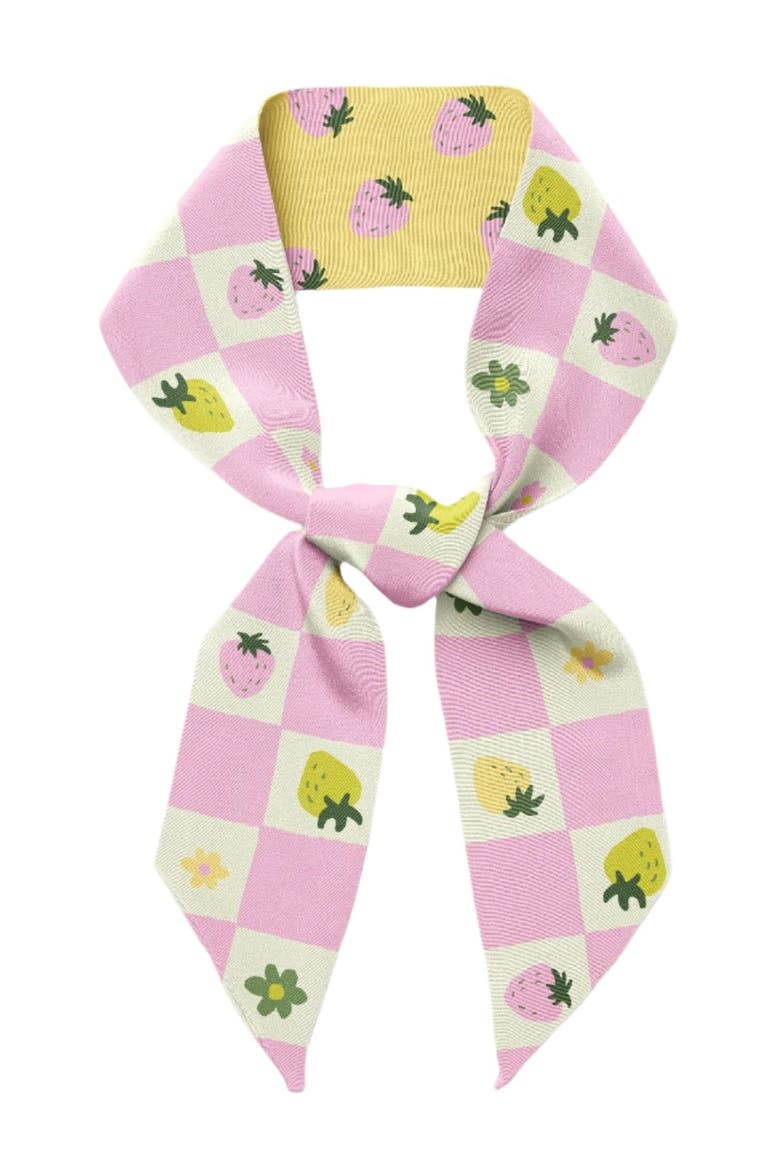 Strawberry Checkers Twilly Ribbon Scarf, Main, color, Pink