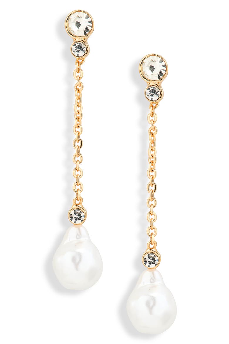 Faux Pearl & Crystal Drop Earrings, Main, color, CLEAR- WHITE- GOLD
