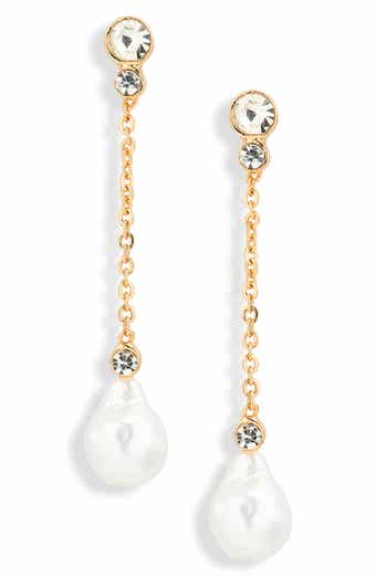 Faux Pearl & Crystal Drop Earrings