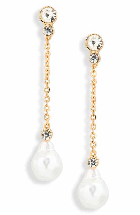 Faux Pearl & Crystal Drop Earrings