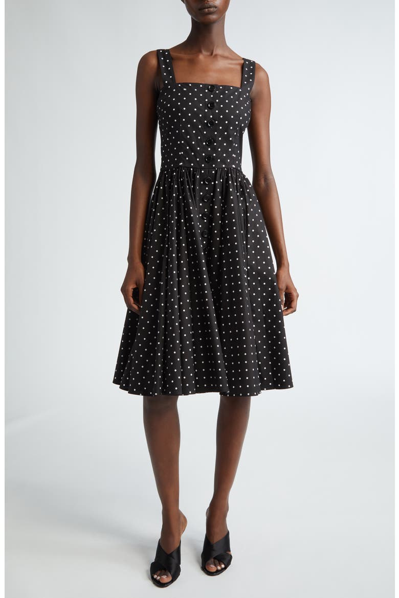 Polka Dot Cotton Poplin Sundress, Main, color, BLACK/ WHITE DOT