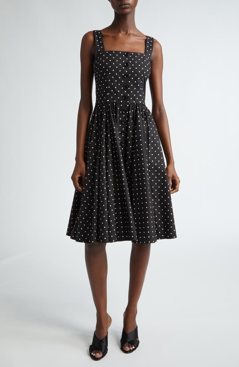 Dolce&Gabbana Polka Dot Cotton Poplin Sundress, Main, color, Black/ White Dot