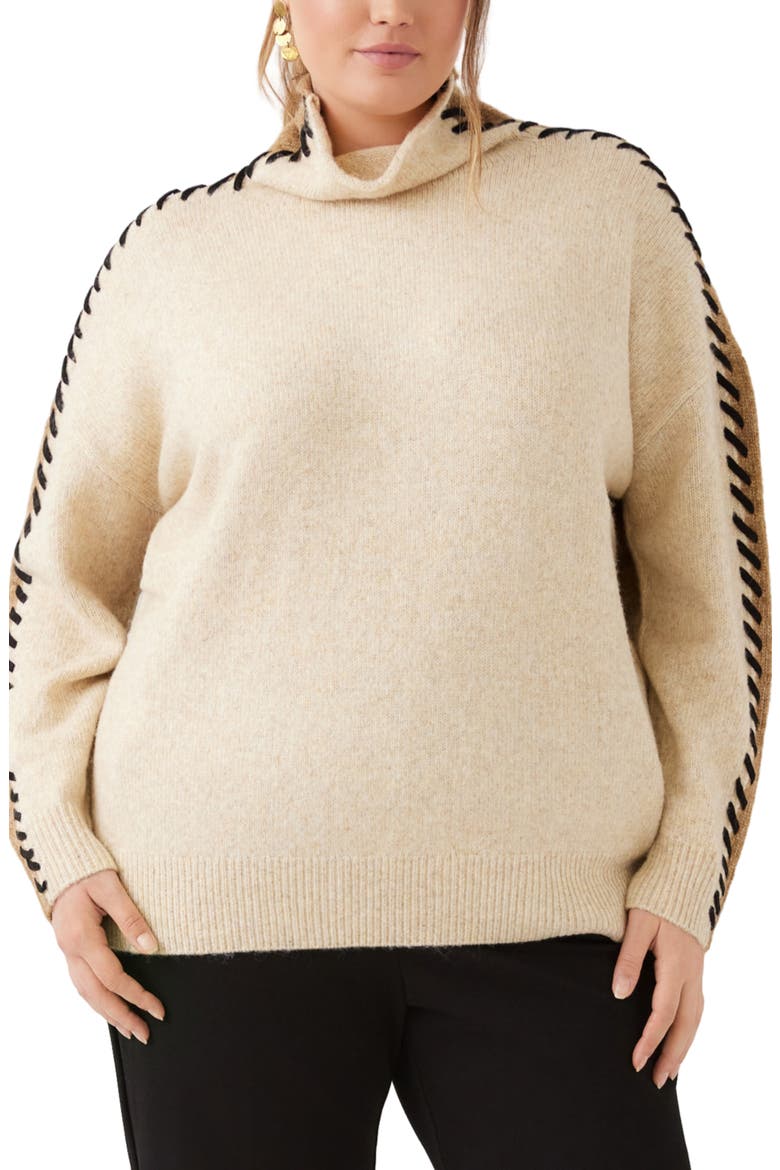 Contrast Stitch Mock Neck Sweater, Main, color, OATMEAL/ CAMEL