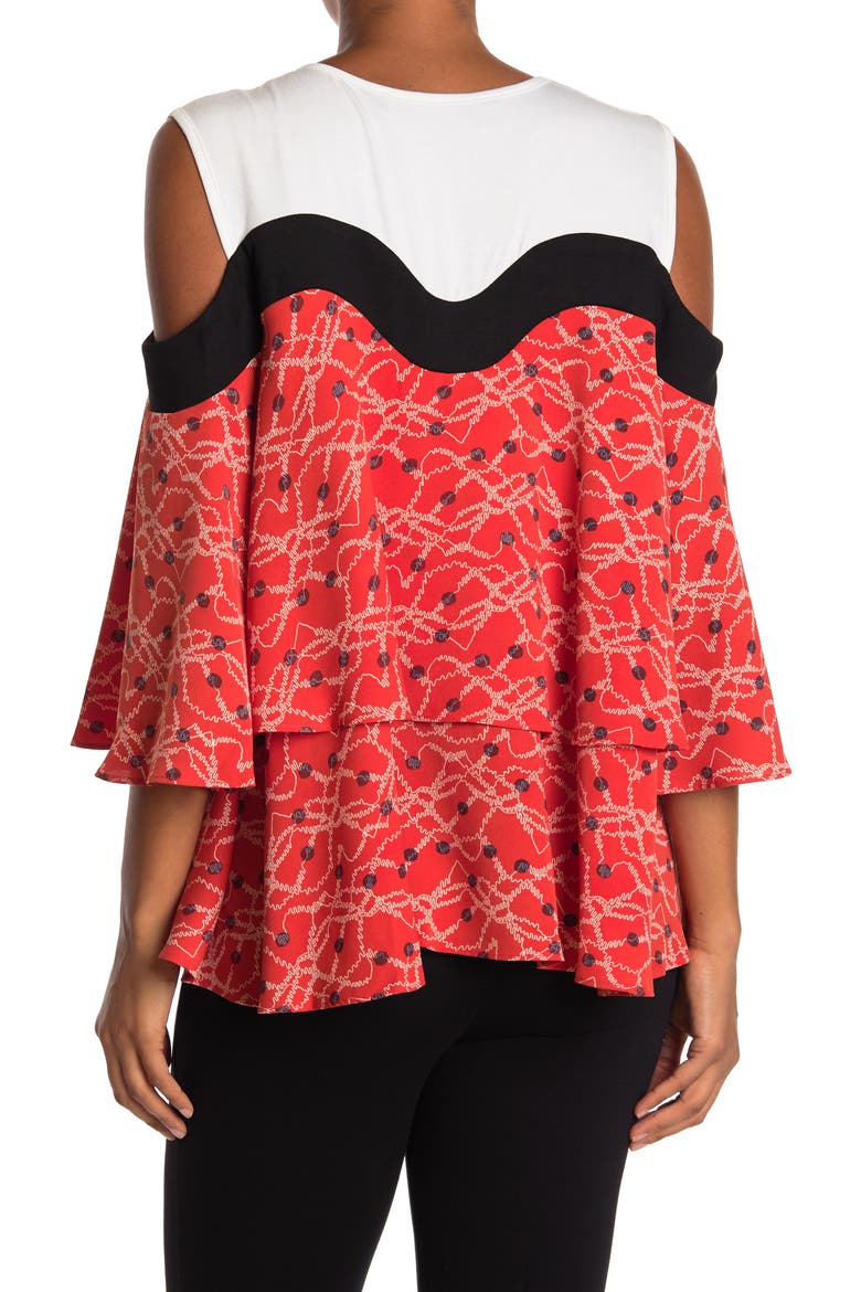 Mix Media Cutout Shoulder Top, Alternate, color, CORAL ORANGE