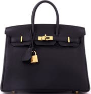 Pre-Owned Hermes Birkin Handbag Black Togo with Gold Hardware 25