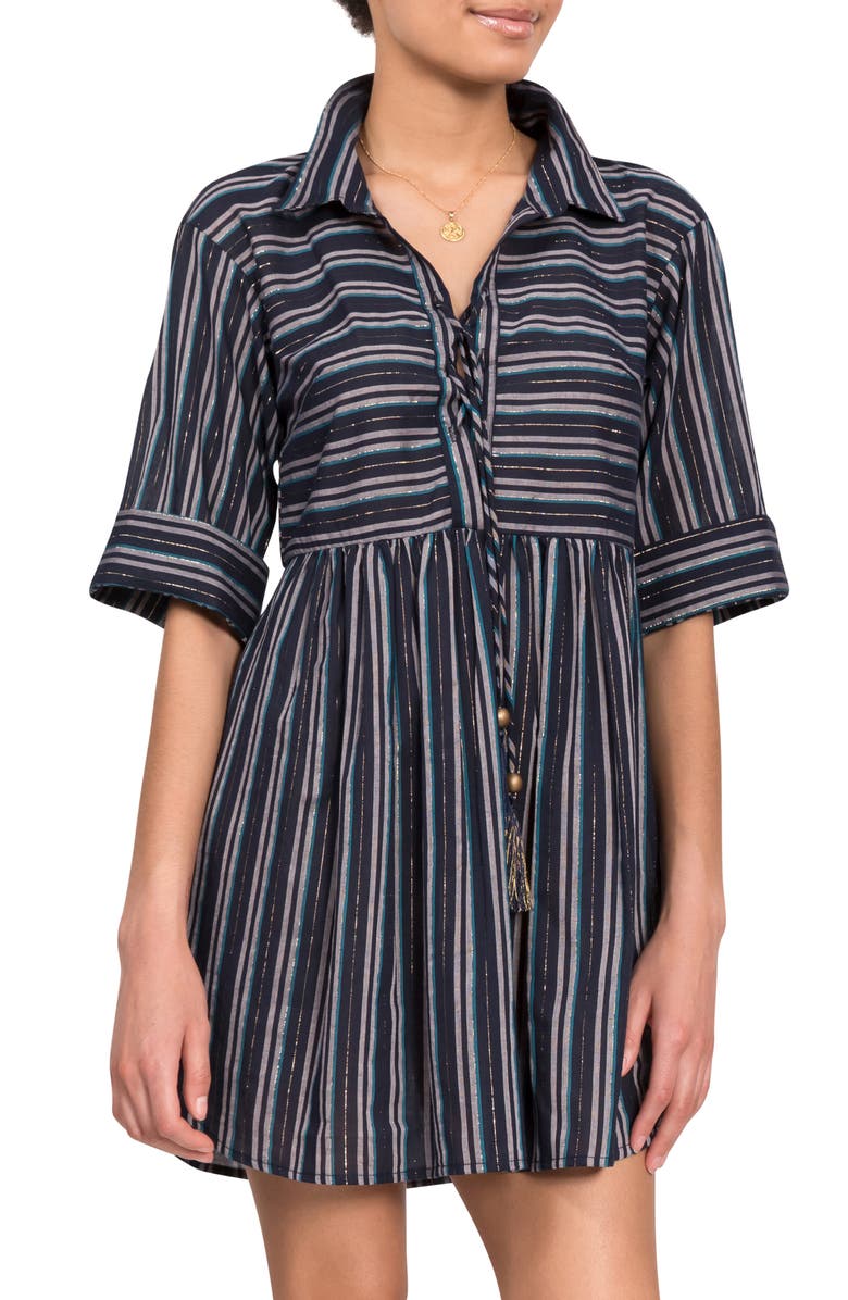 Everyday Ritual Georgina Stripe Cover-Up Minidress, Alternate, color, Midnight Stripe