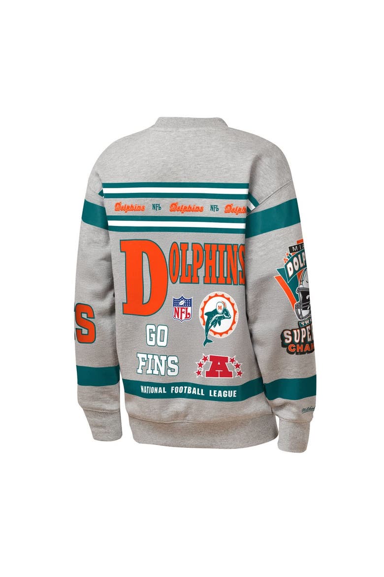 Youth Mitchell & Ness Gray Miami Dolphins Throwback All-Over Print Fleece Sweatshirt, Alternate, color, Gray