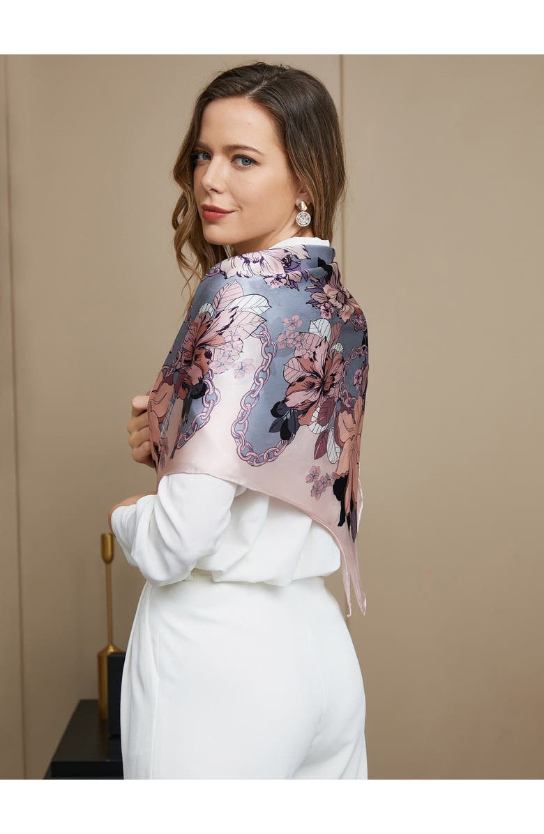 SILKSILKY Floral Print Silk Scarf, Alternate, color, Multi