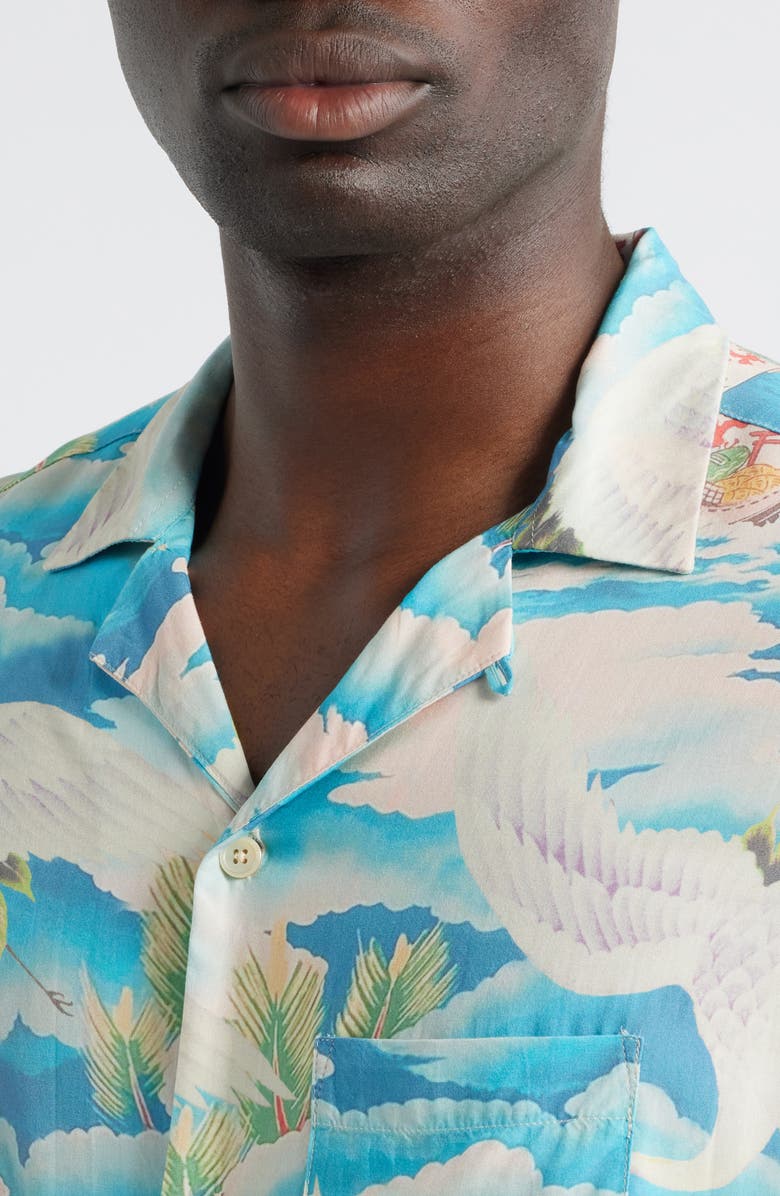 AllSaints Saipan Print Relaxed Fit Cotton Camp Shirt, Alternate, color, Blueberry Blue