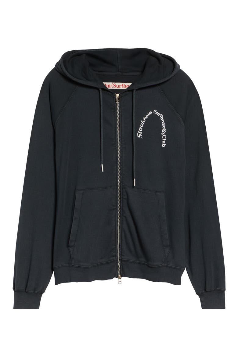 Petite Logo Organic Cotton Zip Graphic Hoodie, Alternate, color, BLACK