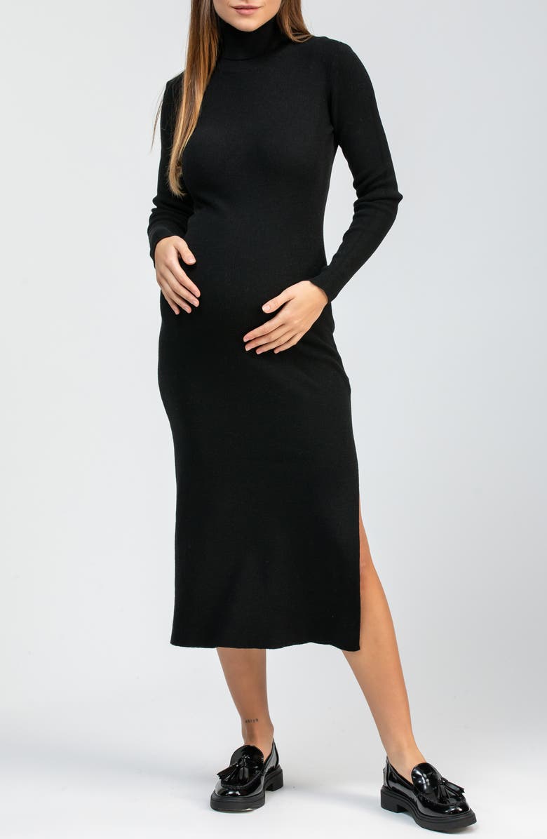 PIETRO BRUNELLI MATERNITY Penelope Long Sleeve Rib Maternity Midi Sweater Dress, Main, color, Black