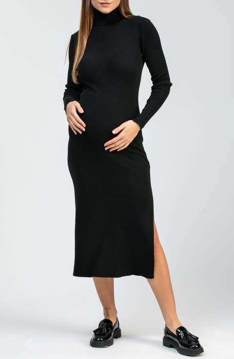 Penelope Long Sleeve Rib Maternity Midi Sweater Dress
