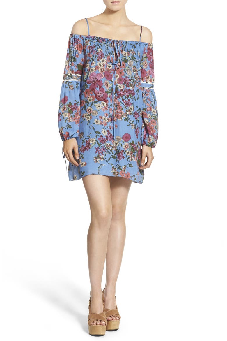 Cold Shoulder Shift Dress, Main, color, BLUE BOTANICAL